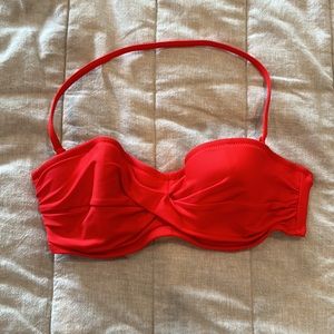 J. Crew Red Bandeau Bikini Top with Removable Halter Strap - Size 32B - EUC